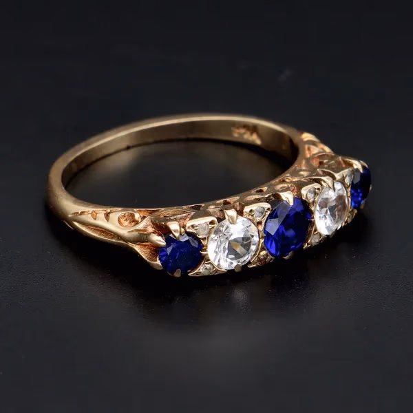 9ct Gold Rich Blue and White Sapphire Ring