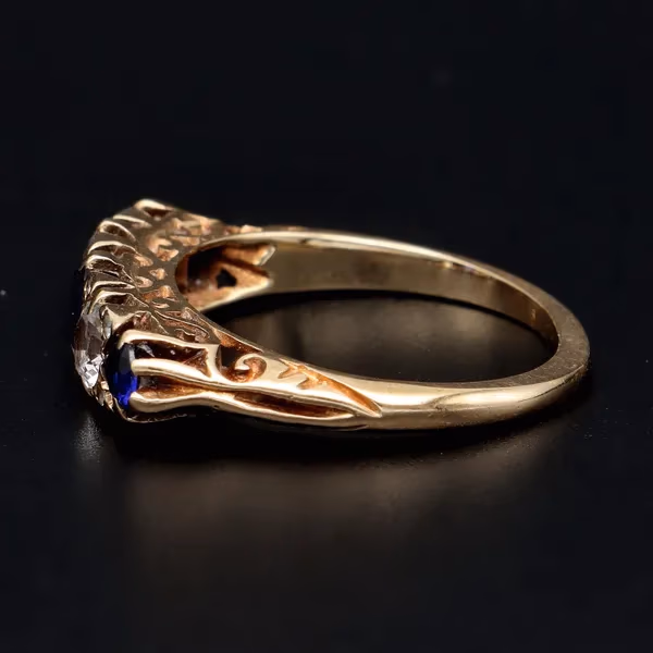 9ct Gold Rich Blue and White Sapphire Ring