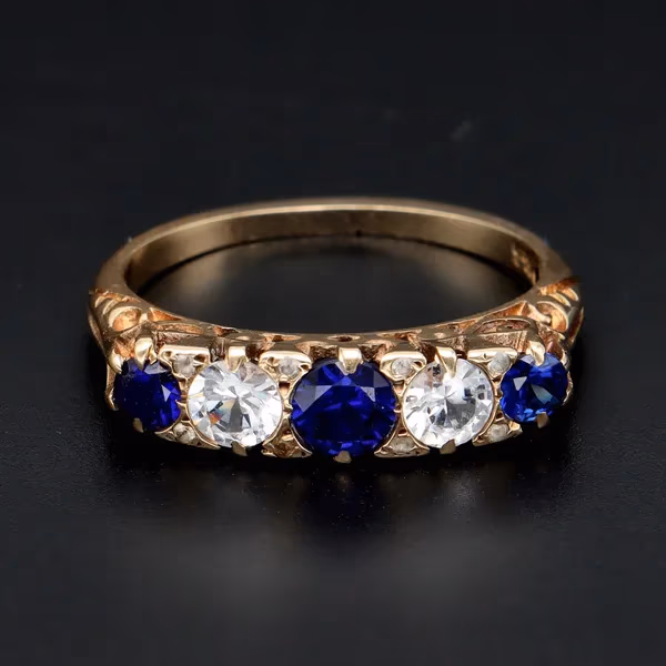 9ct Gold Rich Blue and White Sapphire Ring