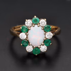 9ct Yellow Gold Opal Emerald & Diamond Cluster Ring