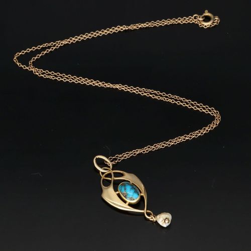 15ct Murrle Bennett Gold Turquoise and Seed Pearl Necklace image-3