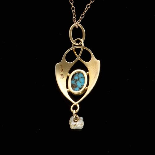 15ct Murrle Bennett Gold Turquoise and Seed Pearl Necklace image-4