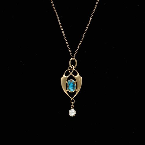 15ct Murrle Bennett Gold Turquoise and Seed Pearl Necklace image-1