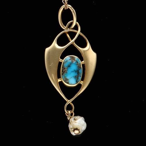 15ct Murrle Bennett Gold Turquoise and Seed Pearl Necklace image-2