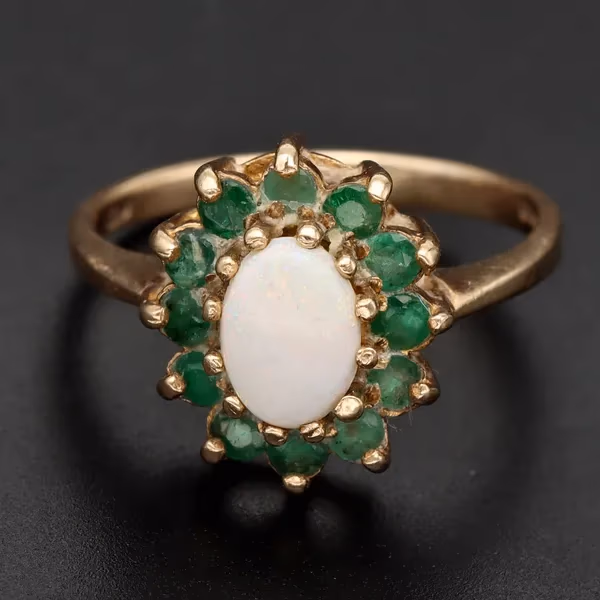 Retro  - Vintage Gold Opal Emerald Ring