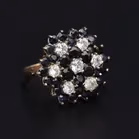 9ct Gold Black Emerald and Diamond Cluster Ring