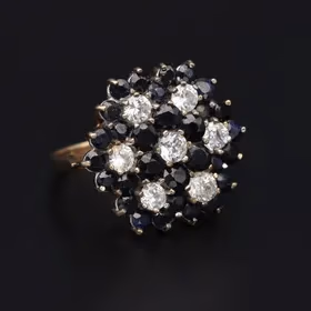 9ct Gold Black Emerald and Diamond Cluster Ring