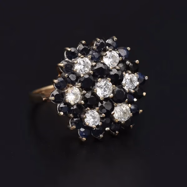 9ct Gold Black Emerald and Diamond Cluster Ring