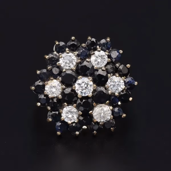 9ct Gold Black Emerald and Diamond Cluster Ring