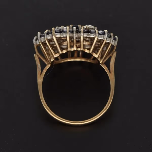 9ct Gold Black Emerald and Diamond Cluster Ring