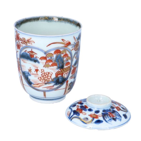 18th Century Japanese Porcelain Imari Chocolate Cup with Lid and Plate