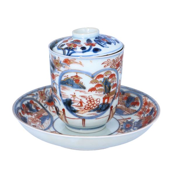 18th Century Japanese Porcelain Imari Chocolate Cup with Lid and Plate