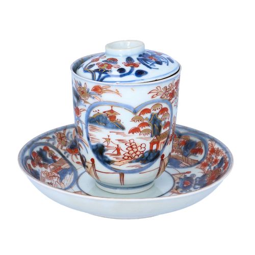 18th Century Japanese Porcelain Imari Chocolate Cup with Lid and Plate image-2