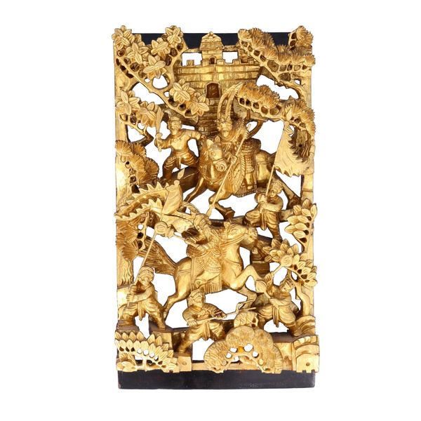 Intricately Carved Chinese Gilded Wall Panel