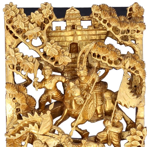 Intricately Carved Chinese Gilded Wall Panel