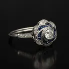 Art Deco Platinum, Diamond and French Sapphire Ring