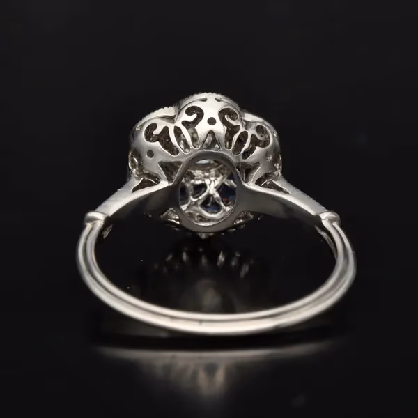 Art Deco Platinum, Diamond and French Sapphire Ring