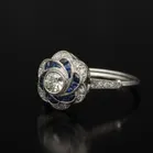 Art Deco Platinum, Diamond and French Sapphire Ring