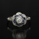 Art Deco Platinum, Diamond and French Sapphire Ring