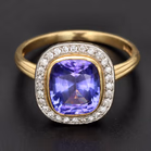 18ct Yellow Gold Tanzanite & Diamond Halo Ring