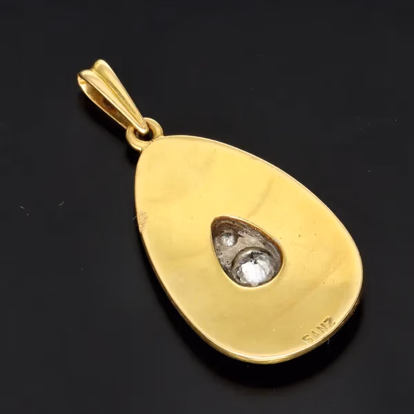 18ct Gold Green Enamel and Diamond Pendant