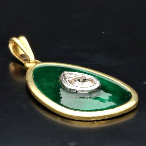 18ct Gold Green Enamel and Diamond Pendant image-3
