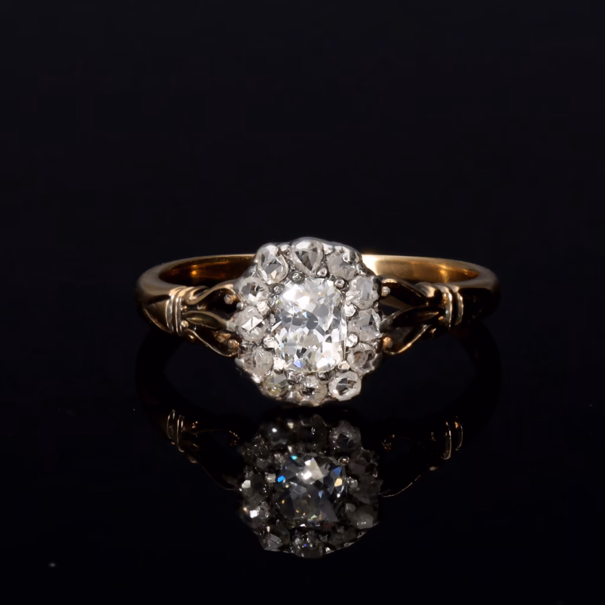 360° view of The Antique Georgian Old Mine Cut Diamond Cluster Ring