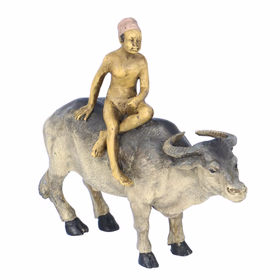 Geschutzt Bronze Sculpture Of An Arab Boy On An Oxen
