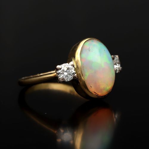 18ct Gold Opal and Diamond Ring image-1
