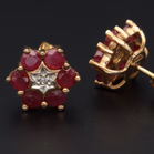 9ct Gold Ruby and Diamond Daisy Earrings