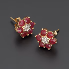 9ct Gold Ruby and Diamond Daisy Earrings