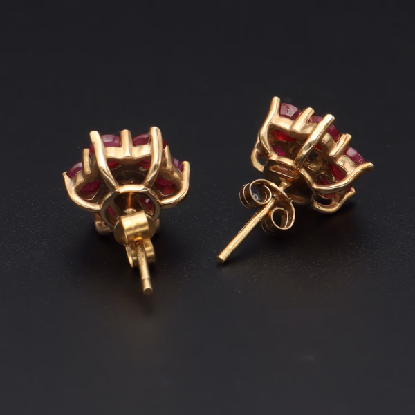 9ct Gold Ruby and Diamond Daisy Earrings