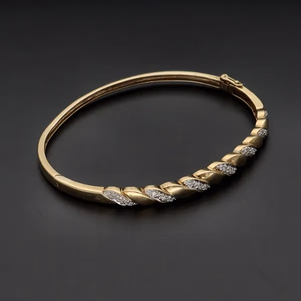 Heavy 9ct Gold Diamond Bangle