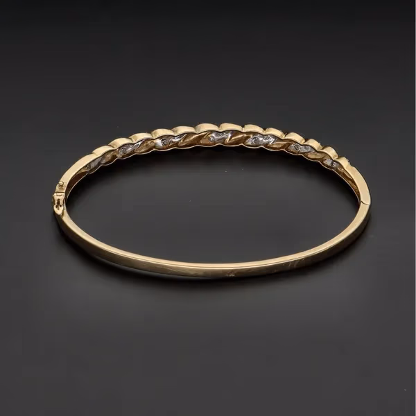 Heavy 9ct Gold Diamond Bangle