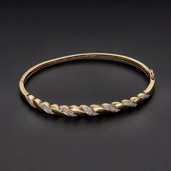 Heavy 9ct Gold Diamond Bangle