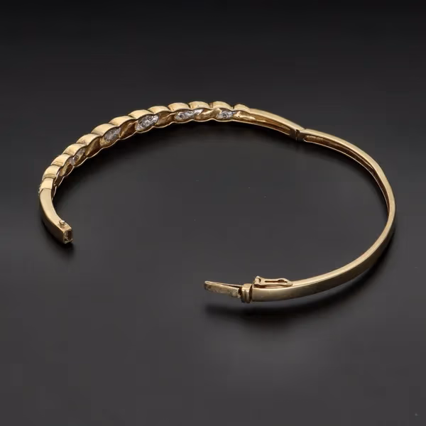 Heavy 9ct Gold Diamond Bangle