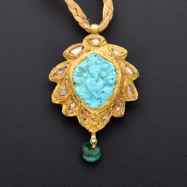 22ct Gold & Carved Turquoise Ganesha Pendant