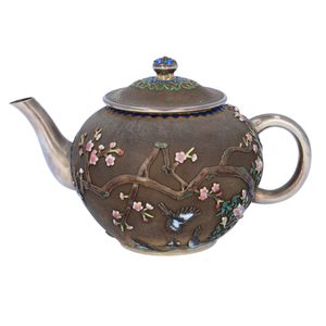 Chinese Silver Filigree and Enamel Teapot