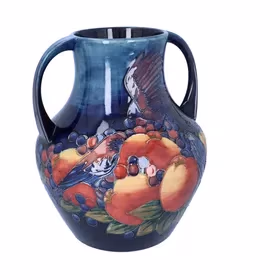 Large Moorcroft Finches Two Handled Vase