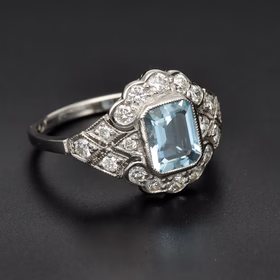 Platinum Aquamarine and Diamond Ring