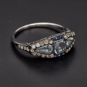 Silver & Yellow Gold Aquamarine Sapphire & Diamond Ring