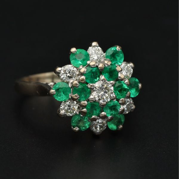18ct Gold Vintage Emerald and Diamond Cluster Ring