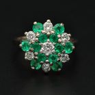 18ct Gold Vintage Emerald and Diamond Cluster Ring
