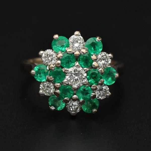18ct Gold Vintage Emerald and Diamond Cluster Ring