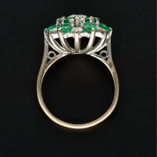 18ct Gold Vintage Emerald and Diamond Cluster Ring