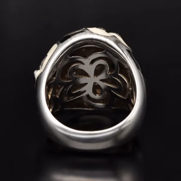 Belle Etoile Silver Black and White Enamel Ring