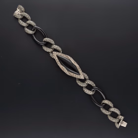 Silver Black Onyx and Marcasite Bracelet