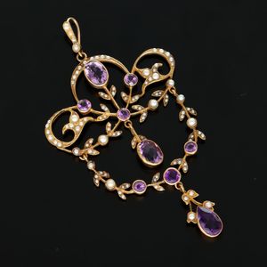 Vintage 15ct Gold Amethyst and Pearl Pendant