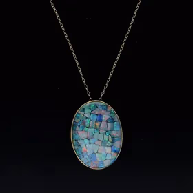 9ct Yellow Gold Black Opal Necklace