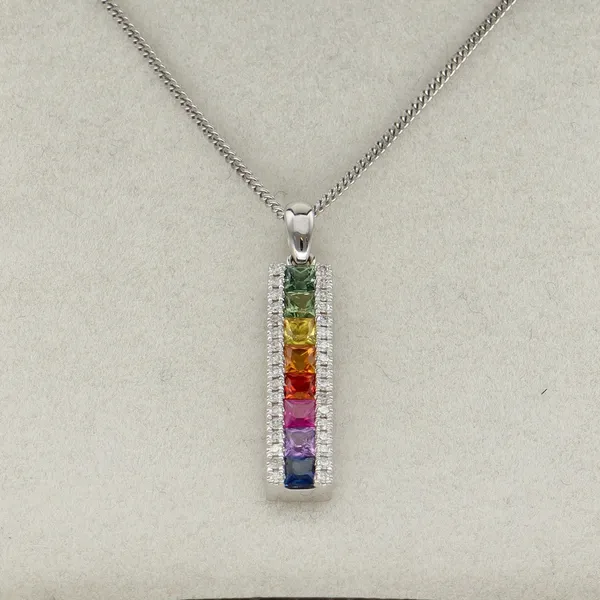 18ct Gold Diamond and Multi Coloured Sapphire Pendant